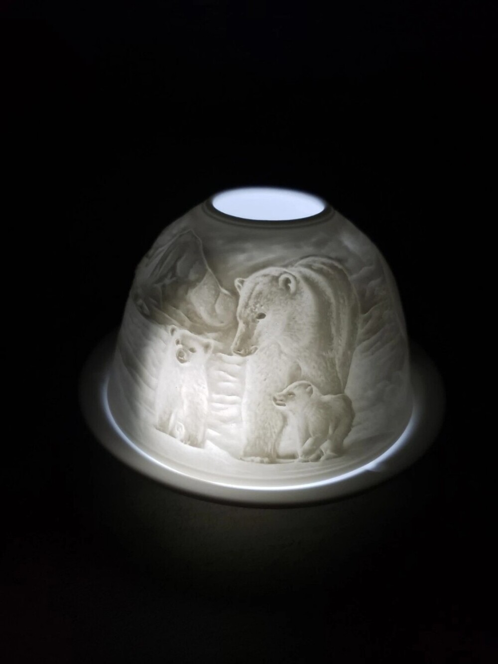 Polar Bear Lithophane Porcelain Domed Fairy Light Votive Mama Bear Babies